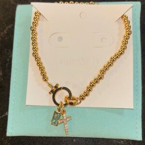 Mint & Lilly Cross Charm Birthstone Bracelet*March Aquamarine 7.5”